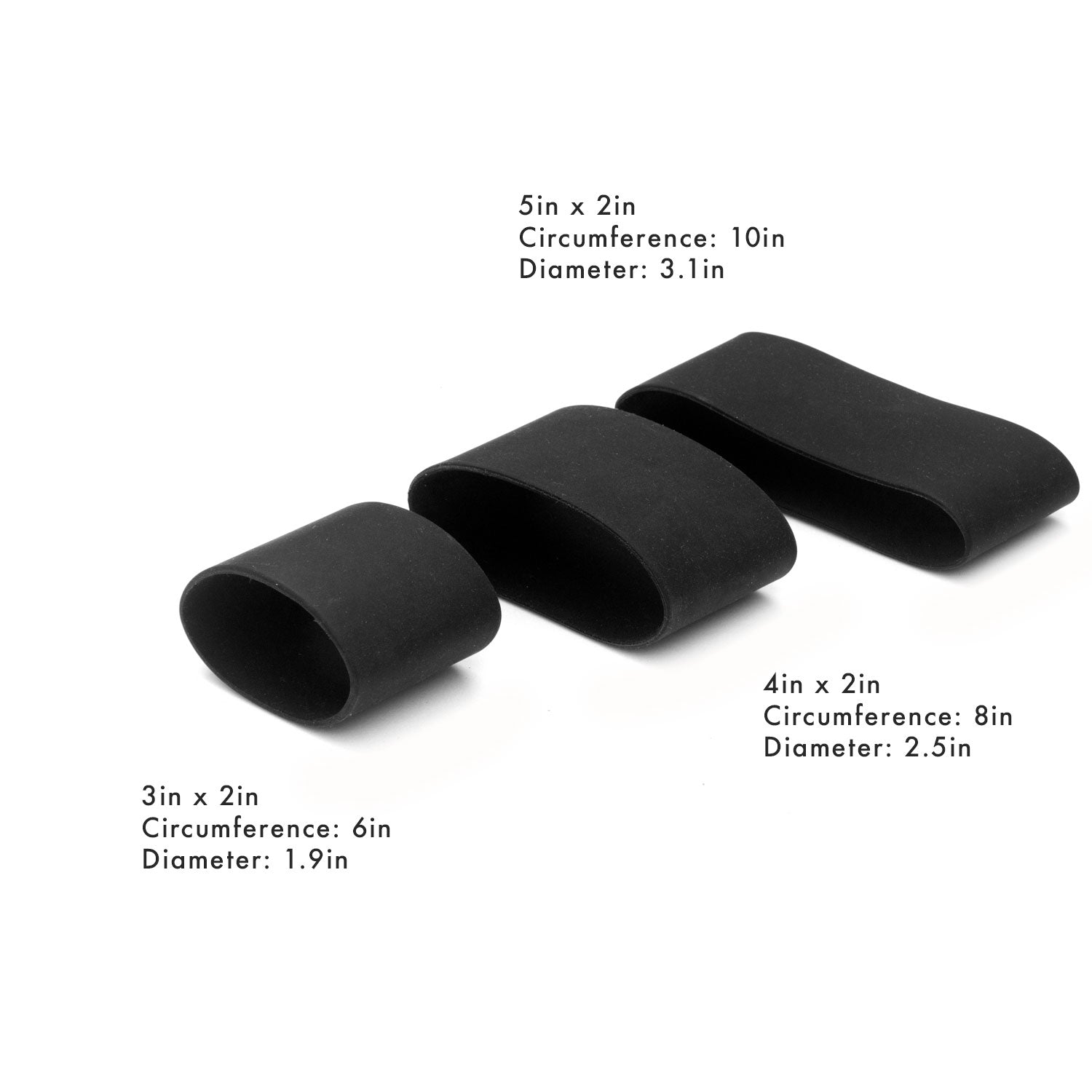 Grifiti Band Joes Silicone Grip Bands 3 Pack Assorted Sizes Mugs Cups Bottles Knobs Dumbbells, Black